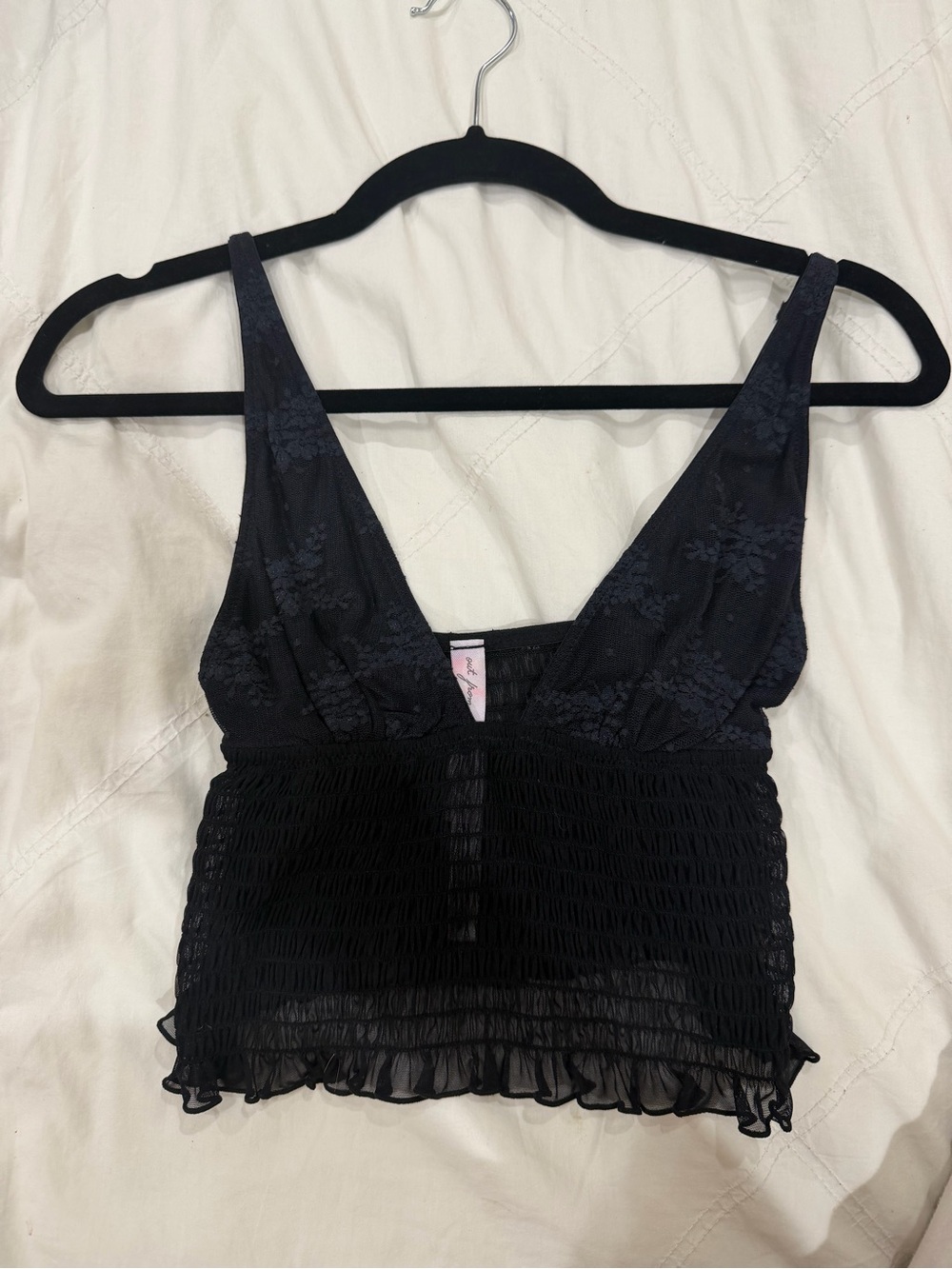 Urban Outfitters Black Floral Lace Smocked Bandeau Tank NWOT